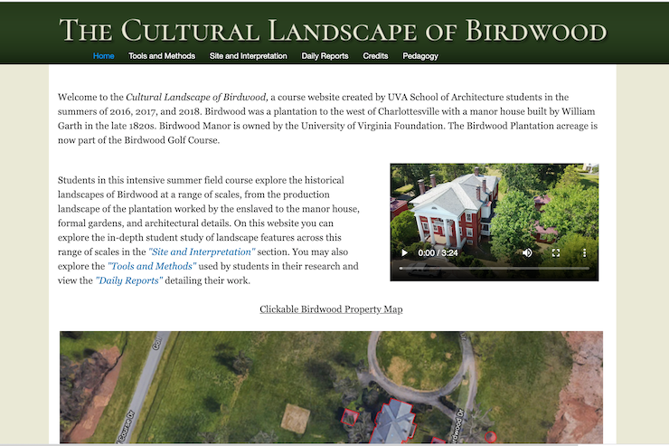 Screenshot showing the website of The Cultural Landscape of Birdwood