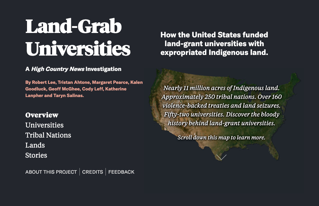 Screenshot showing the Land Grab Universities website
